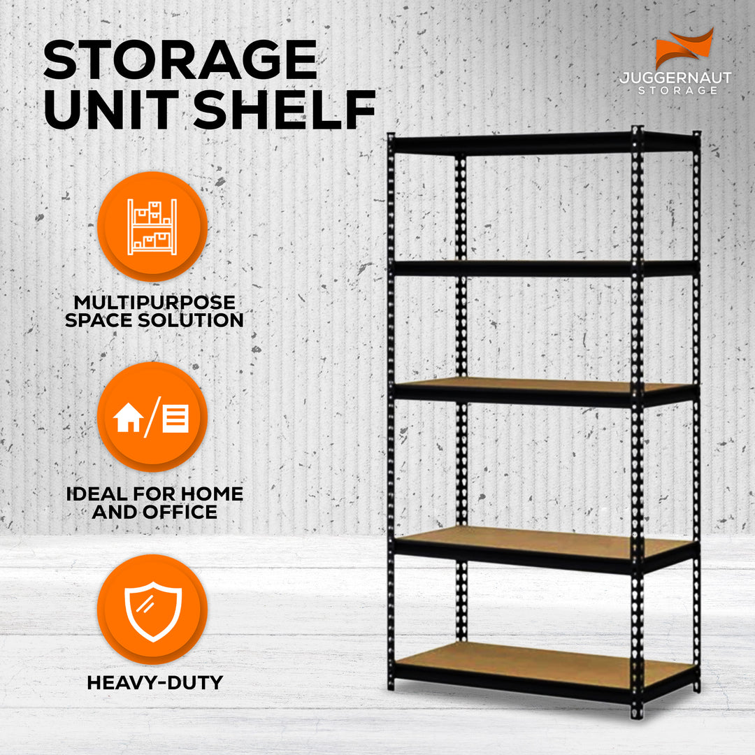 Juggernaut Storage 36" x 72" 5 Shelf Steel Utility Shelving Storage Unit, Black (2 Pack)