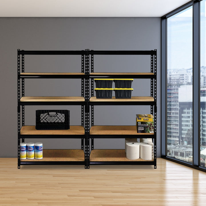 Juggernaut Storage 36" x 72" 5 Shelf Steel Utility Shelving Storage Unit, Black (2 Pack)