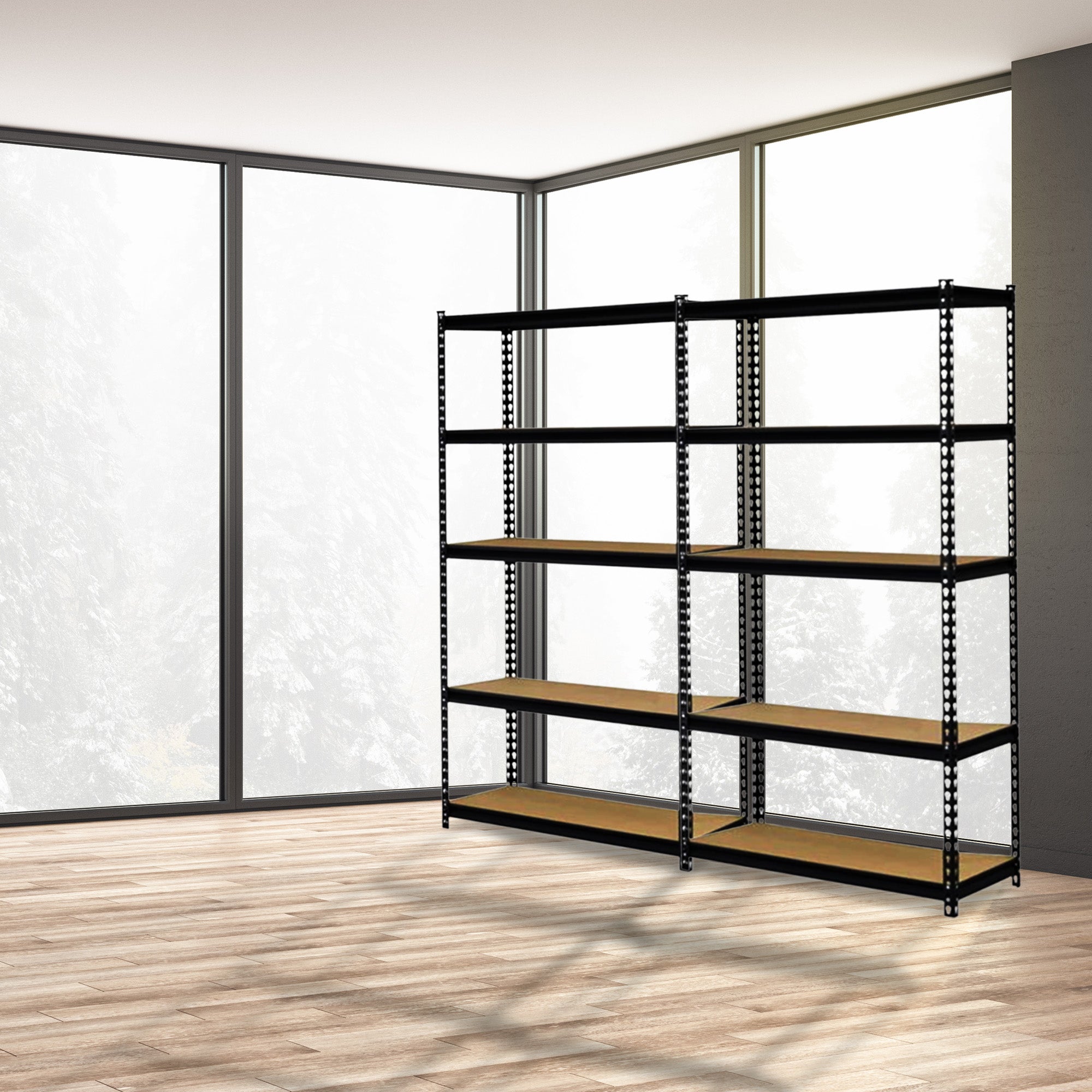 Juggernaut Storage 36" x 72" 5 Shelf Steel Utility Shelving Storage Unit, Black (2 Pack) - VMInnovations