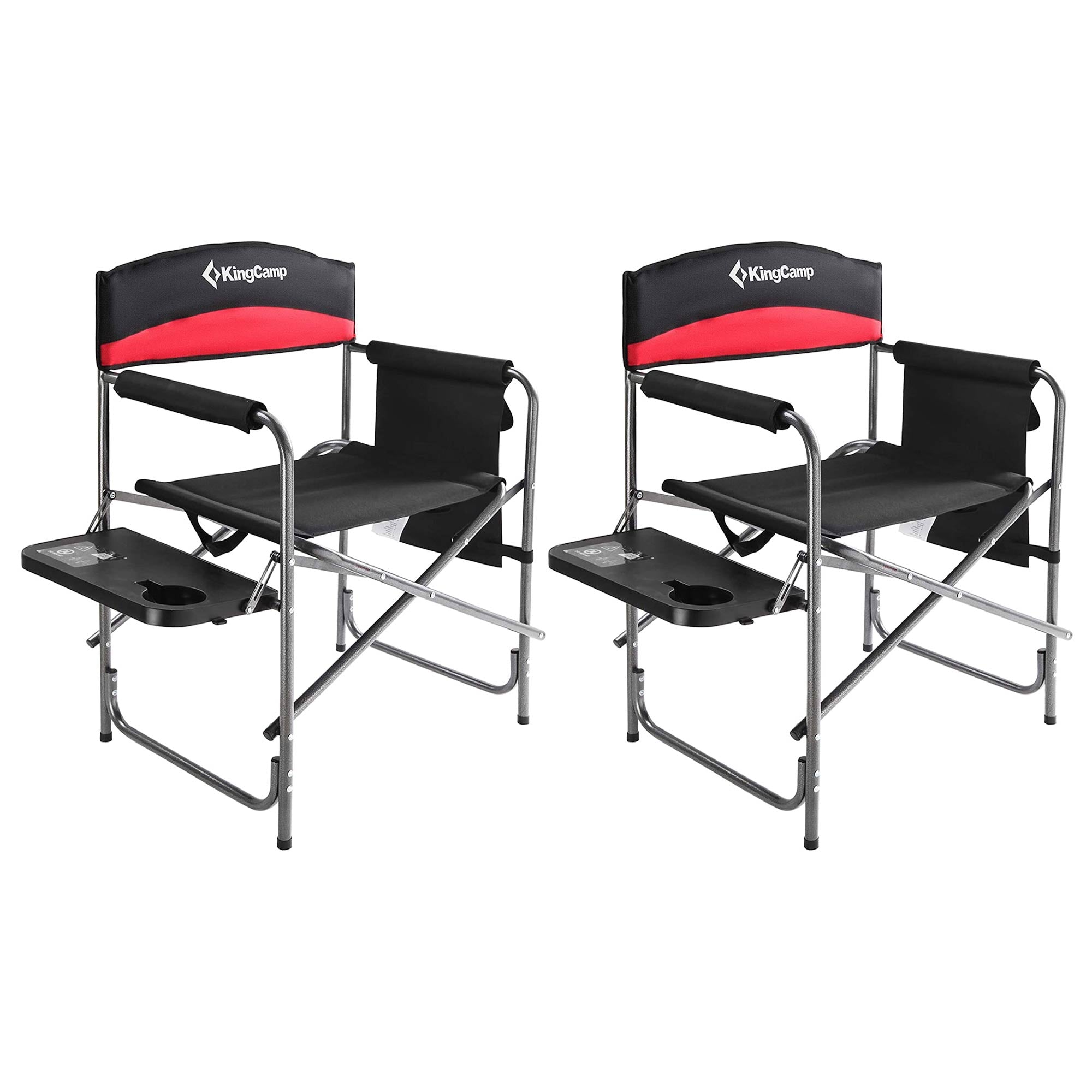 KingCamp Outdoor Folding Chair with Side Table and Storage Pocket, Red (2 Pack)