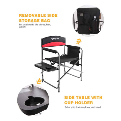 KingCamp Outdoor Folding Chair with Side Table and Storage Pocket, Red (2 Pack)