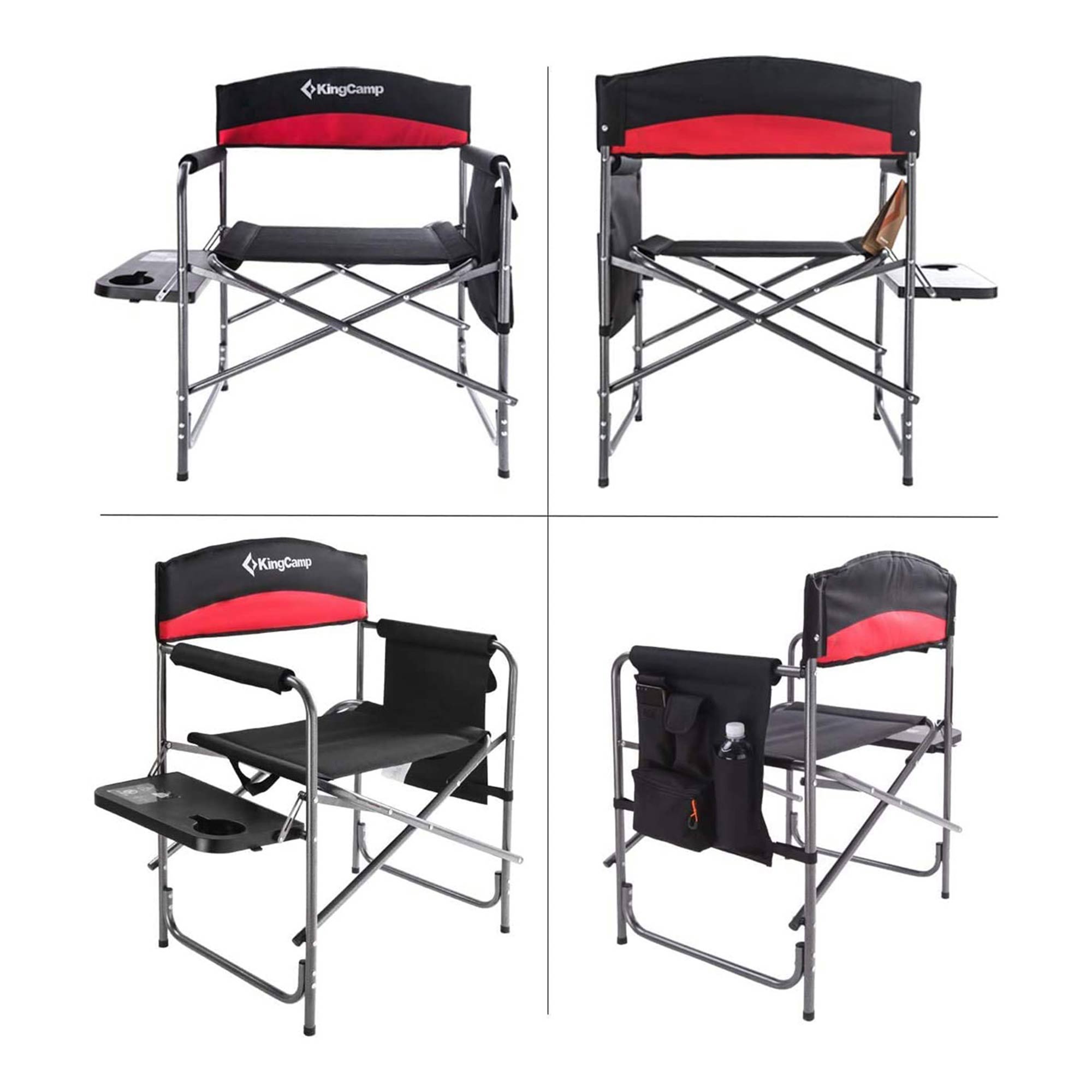 KingCamp Outdoor Folding Chair with Side Table and Storage Pocket, Red (2 Pack)