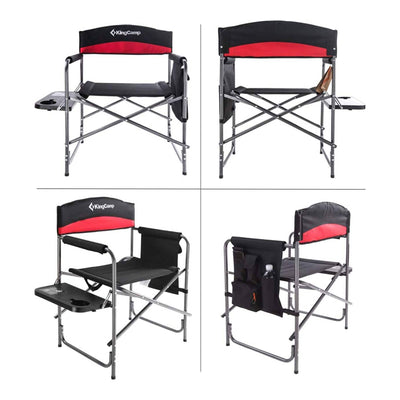 KingCamp Outdoor Folding Chair with Side Table and Storage Pocket, Red (2 Pack)