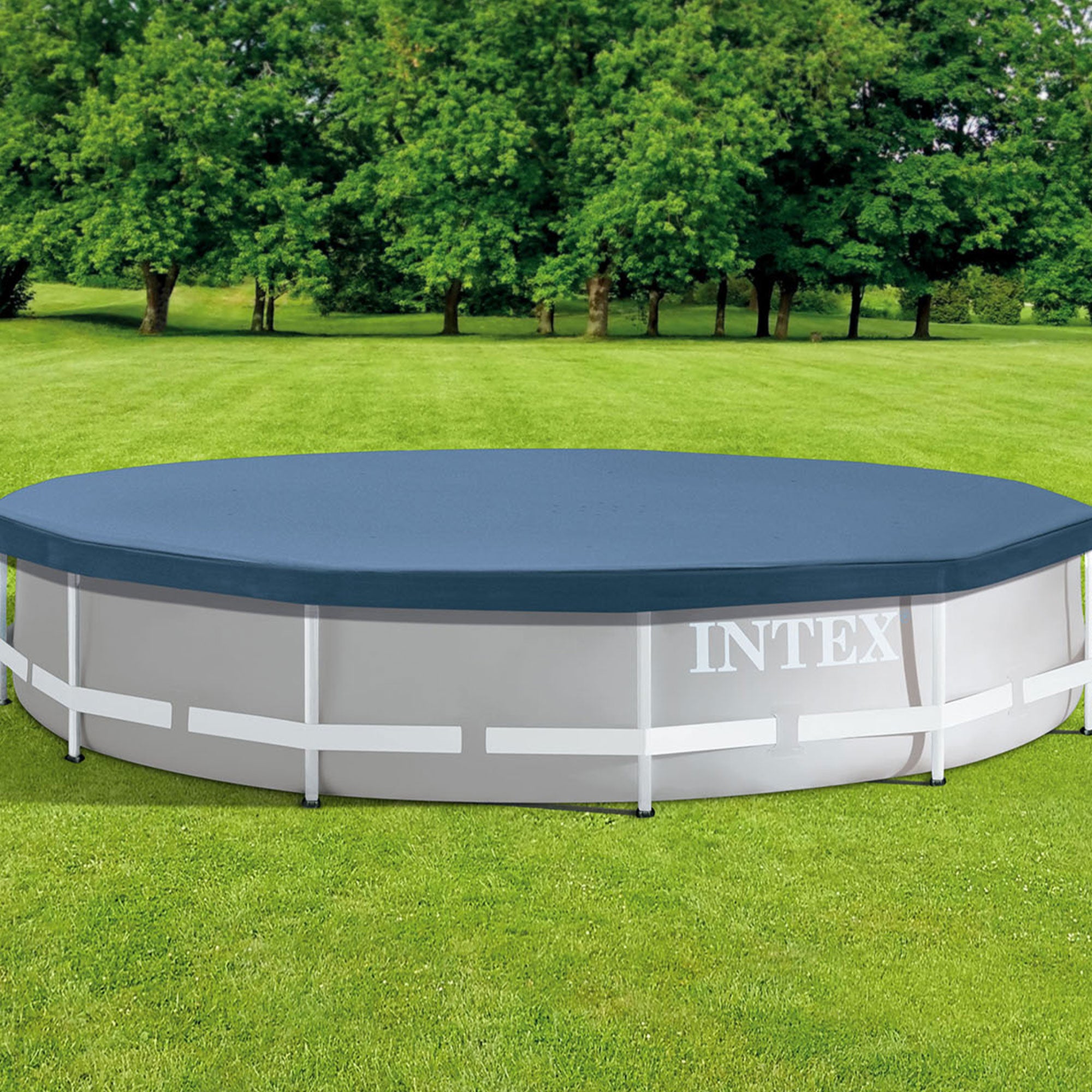 Intex 15 Foot Round Easy Set Outdoor Backyard Swimming Pool Cover, Gray (4 Pack)