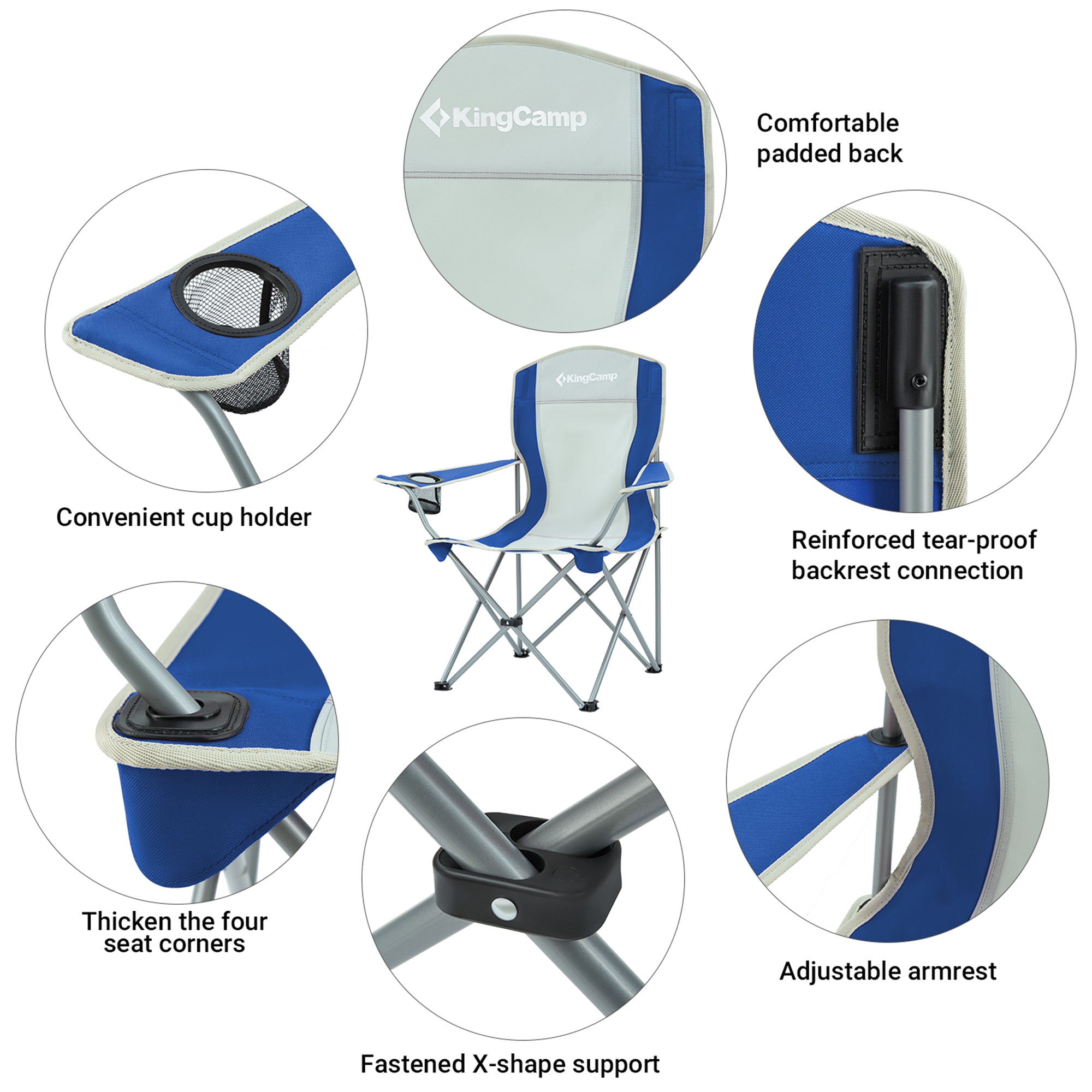 KingCamp Lightweight Folding Outdoor Camping Lounge Chair, Blue/Grey (2 Pack) - VMInnovations