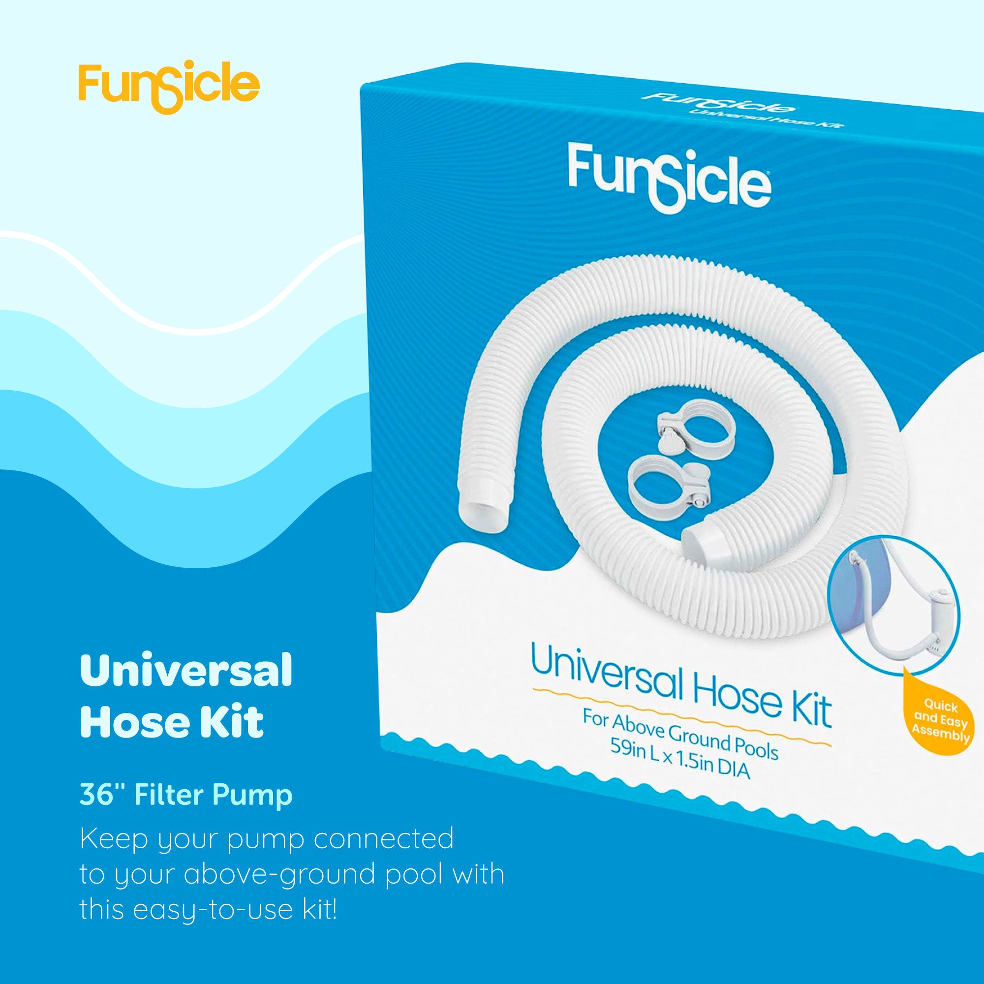 Funsicle 59"x1.5" Universal Replacement Hose Kit for Above Ground Pools (2 Pack) - VMInnovations