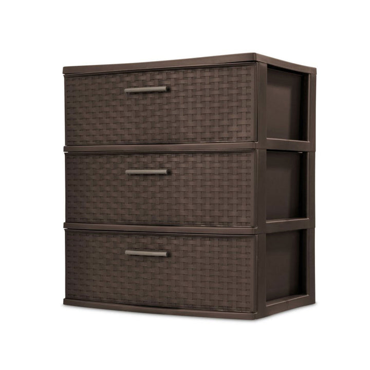 Sterilite 3 Drawer Wide Weave Storage Tower Plastic Organizer Drawers (2 Pack)