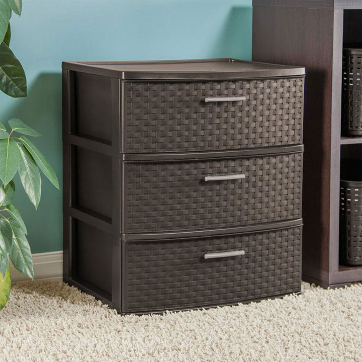 Sterilite 3 Drawer Wide Weave Storage Tower Plastic Organizer Drawers (2 Pack)