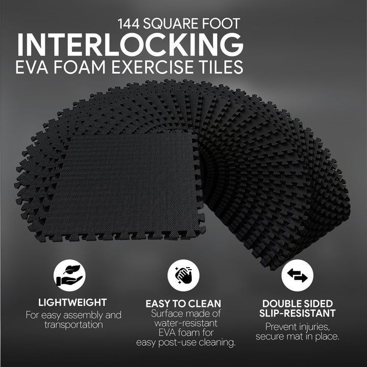 BalanceFrom Fitness 144 Square Foot EVA Foam Exercise Mat Tiles, Black (2 Pack)