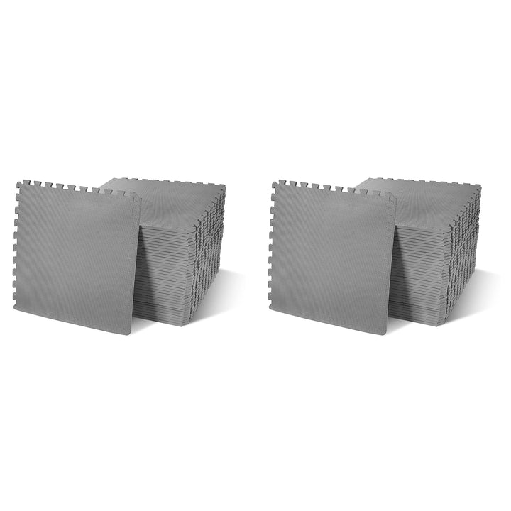 BalanceFrom Fitness 144 Sq Ft Interlocking Exercise Mat Tiles, Gray (2 Pack)