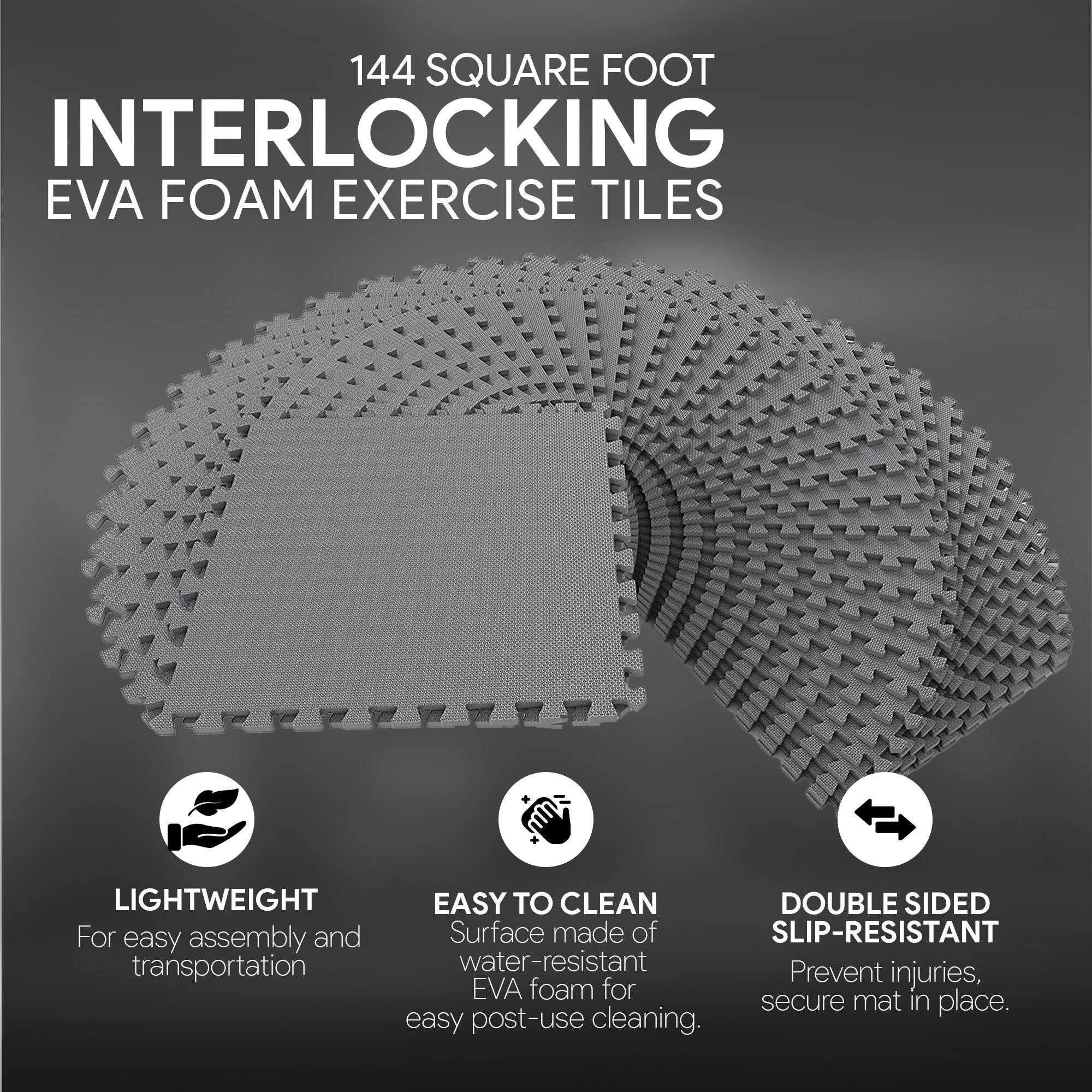 BalanceFrom Fitness 144 Sq Ft Interlocking Exercise Mat Tiles, Gray (2 Pack) - VMInnovations