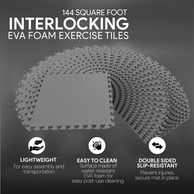 BalanceFrom Fitness 144 Sq Ft Interlocking Exercise Mat Tiles, Gray (2 Pack) - VMInnovations