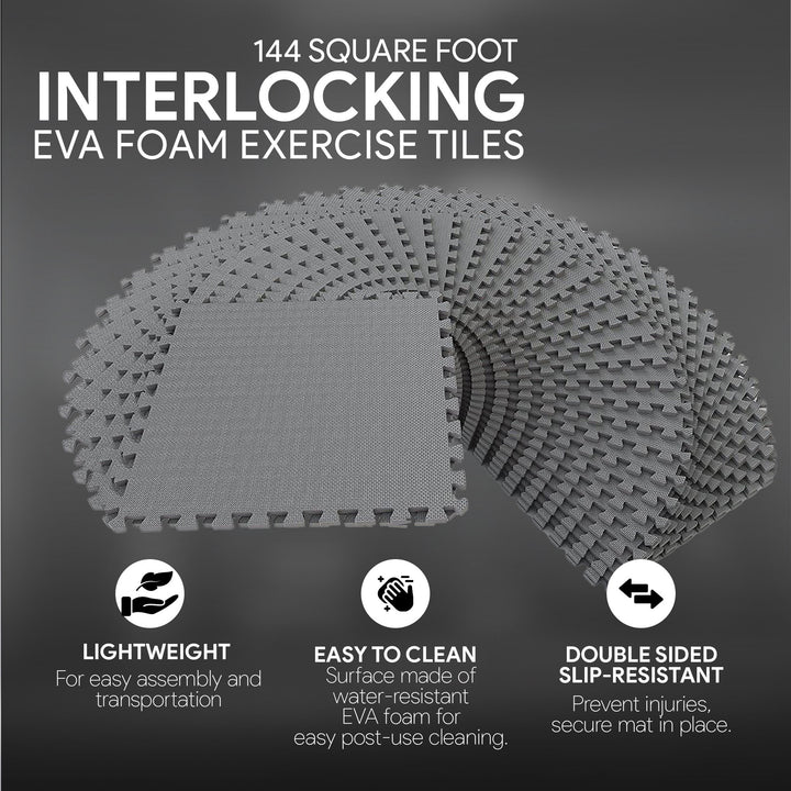 BalanceFrom Fitness 144 Sq Ft Interlocking Exercise Mat Tiles, Gray (2 Pack)