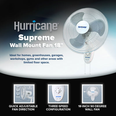 Hurricane Supreme 18" 90 Degree Oscillating 3 Speed Wall Mounted Fan, (4 Pack)
