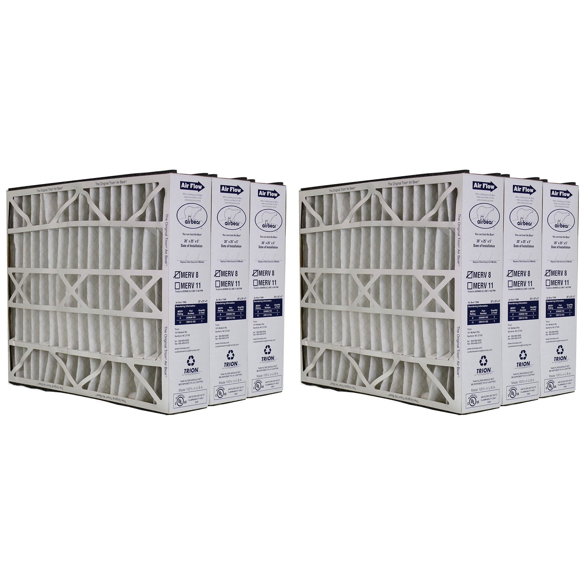 Trion 255649-102 Air Bear 20 x 25 x 5 Inch MERV 8 Air Purifier Filter (6 Pack) - VMInnovations