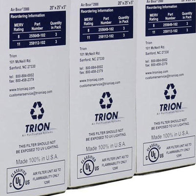 Trion 255649-102 Air Bear 20 x 25 x 5 Inch MERV 8 Air Purifier Filter (6 Pack) - VMInnovations