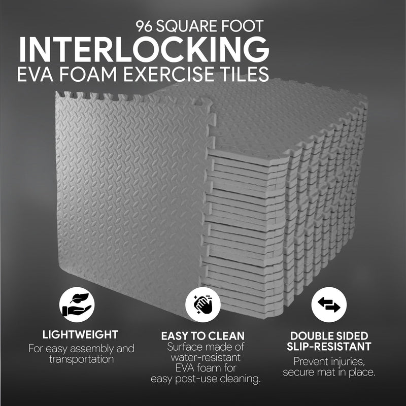 BalanceFrom Fitness Foam Interlocking Exercise Floor Mat, 96 SqFt, Gray (2 Pack)