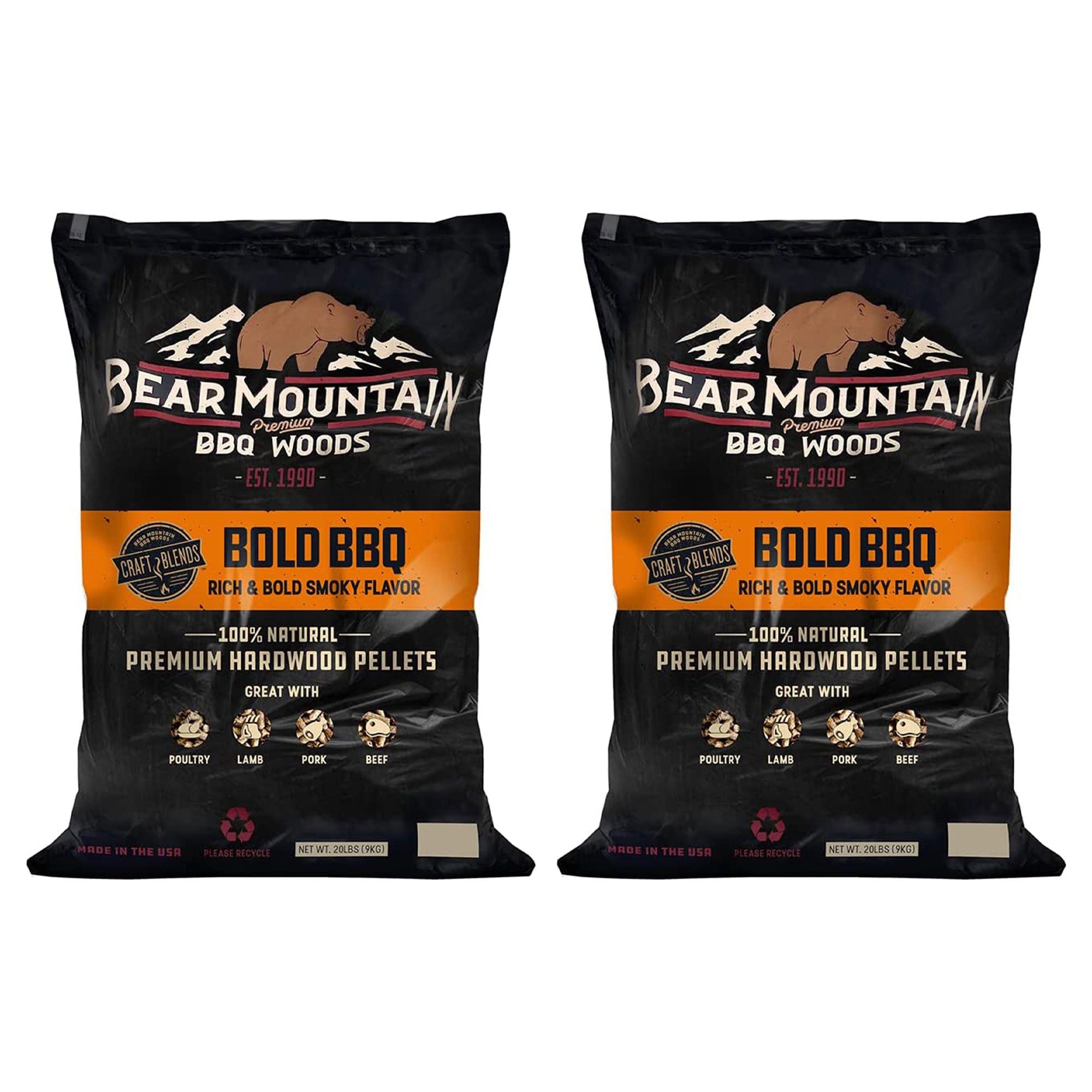 Bear Mountain BBQ Hardwood Bold Smoker Pellets, 20 Pounds (2 Pack) (Open Box) - VMInnovations