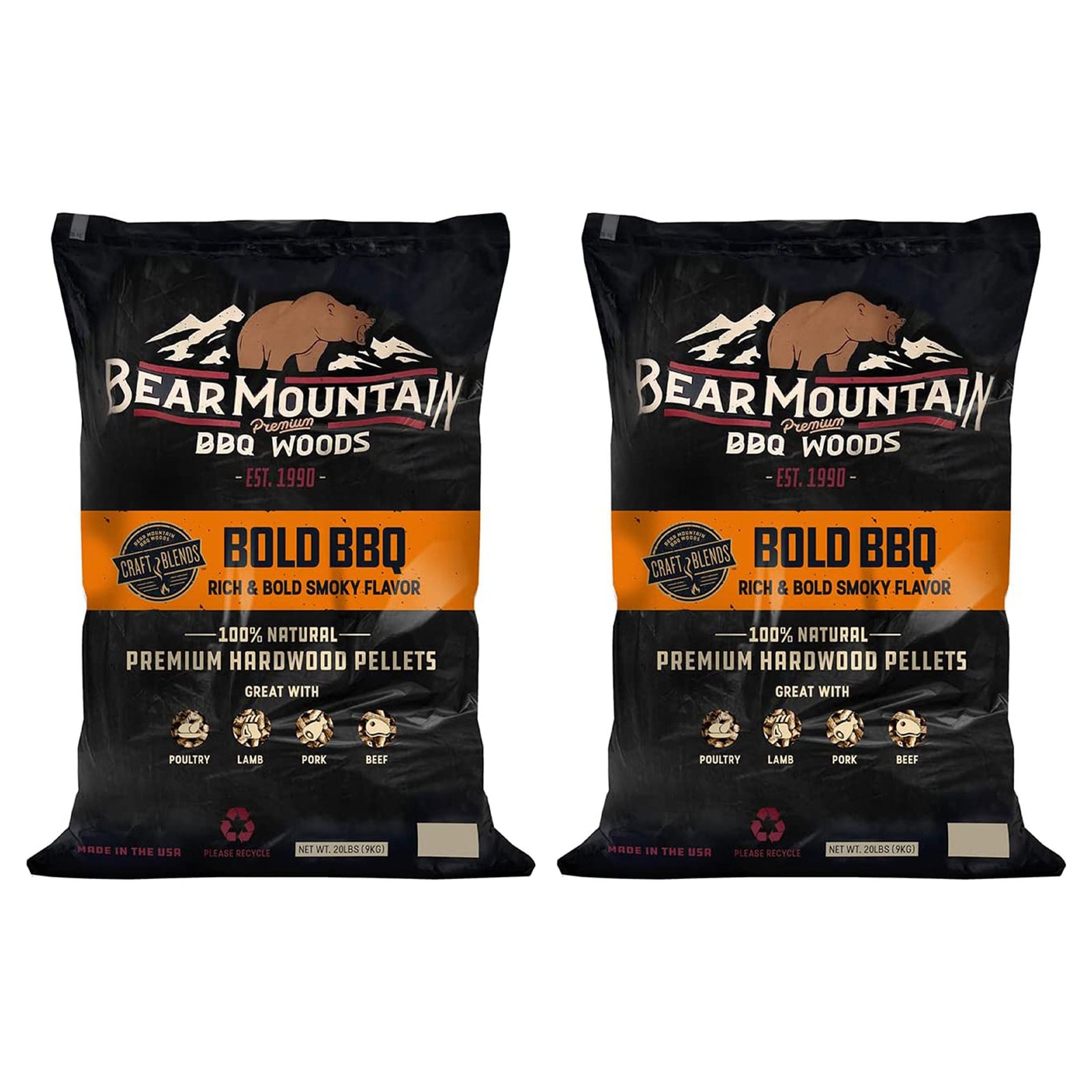 Bear Mountain BBQ Hardwood Bold Smoker Pellets, 20 Pounds (2 Pack) (Open Box) - VMInnovations