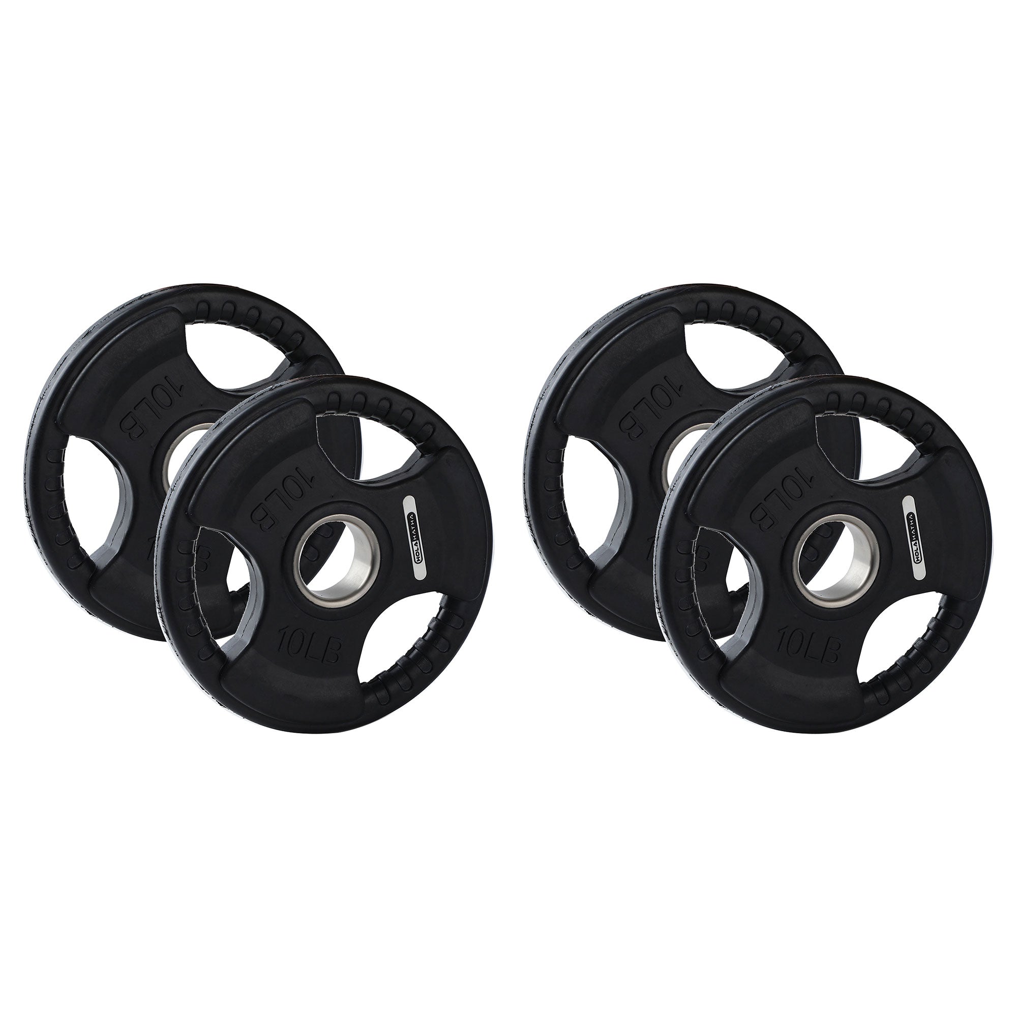 HolaHatha 10lb Olympic Rubber Coated Weight Plates w/ Tri Grip Handle (Set of 4)