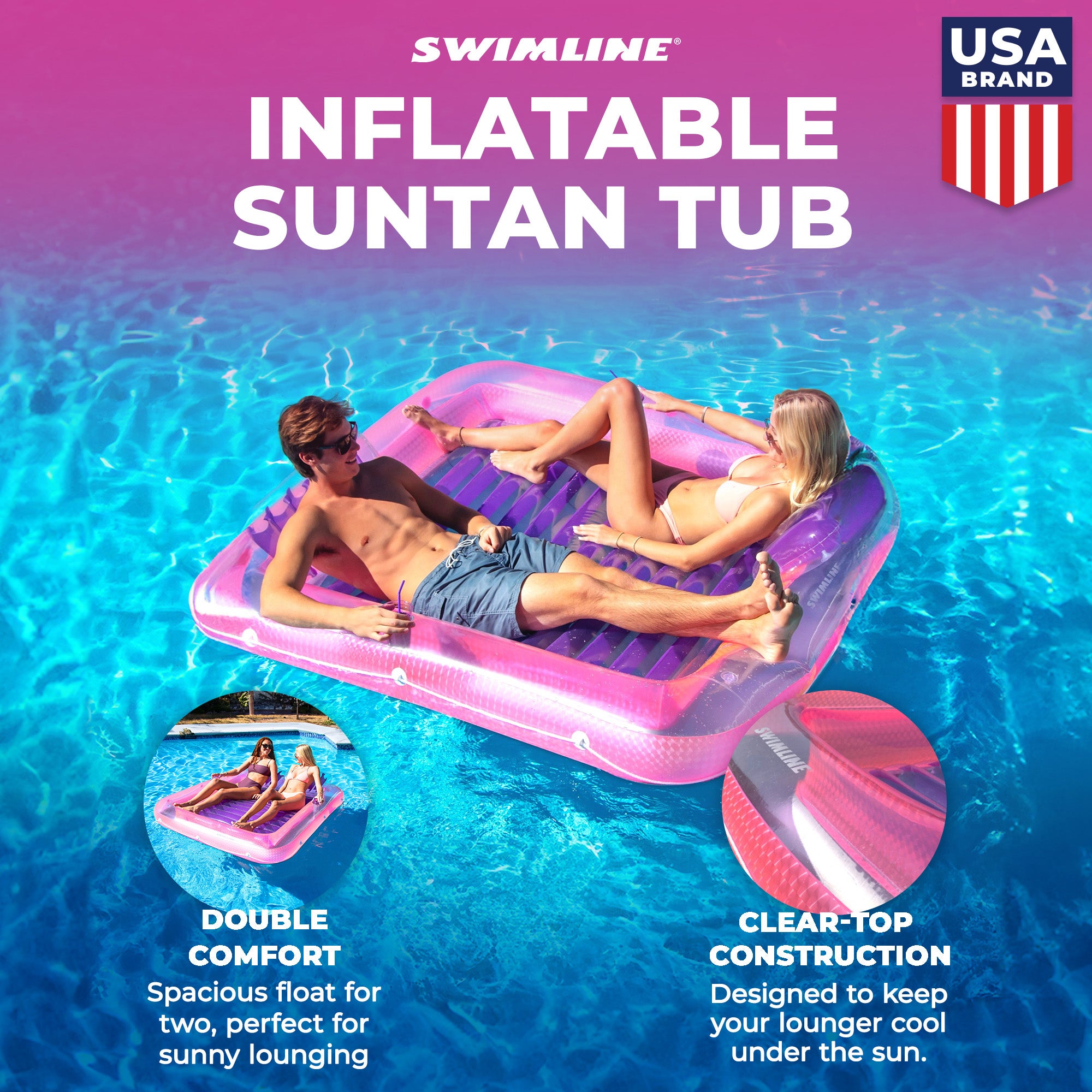 Swimline Original XL Suntan Tub Relaxing Outdoor Water Lounge Float, Pink/Purple - VMInnovations