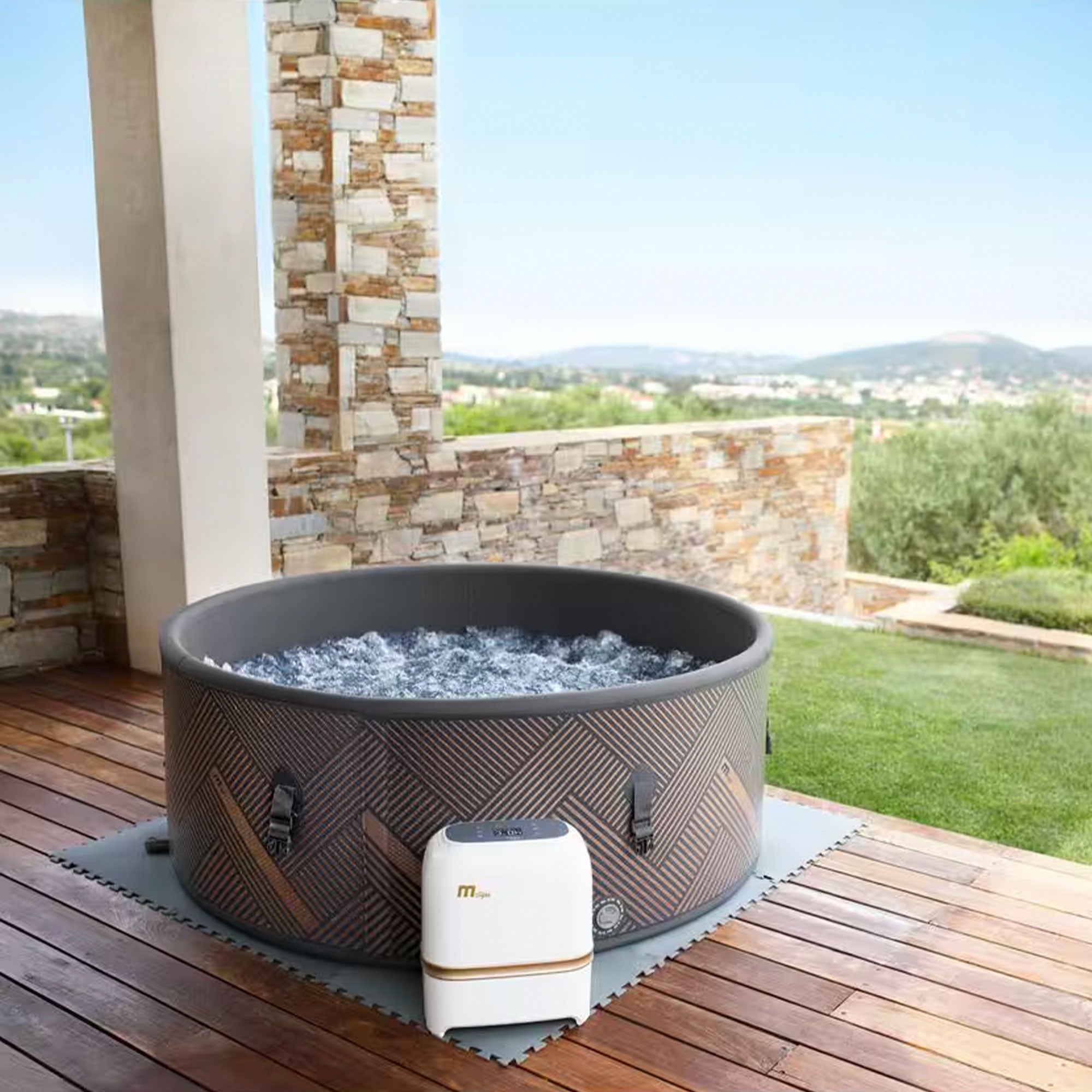 MSpa Round Inflatable Bubble Massage Spa, 4 to 6 Person Outdoor Hot Tub, Mono - VMInnovations