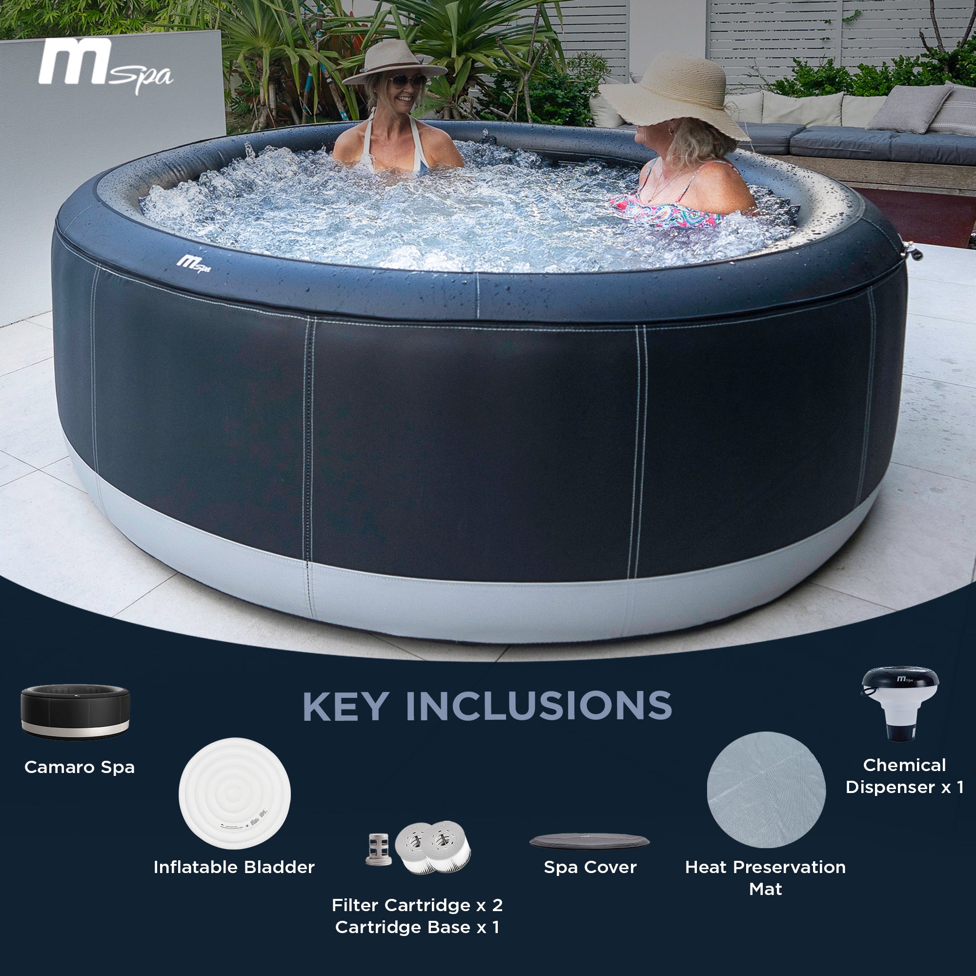 MSpa Round Inflatable Bubble Spa with Energy Efficient Cover, Super Camaro - VMInnovations