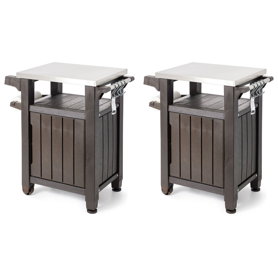 Keter Unity 40 Gallon Stainless Steel Top Storage Grilling Bar Cart (Set of 2)