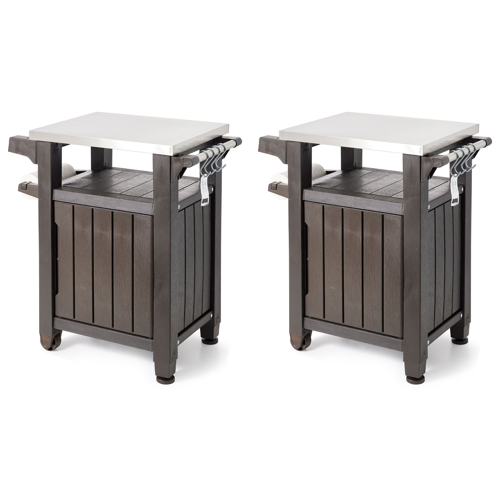 Keter Unity 40 Gallon Stainless Steel Top Storage Grilling Bar Cart (Set of 2) - VMInnovations