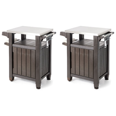 Keter Unity 40 Gallon Stainless Steel Top Storage Grilling Bar Cart (Set of 2)