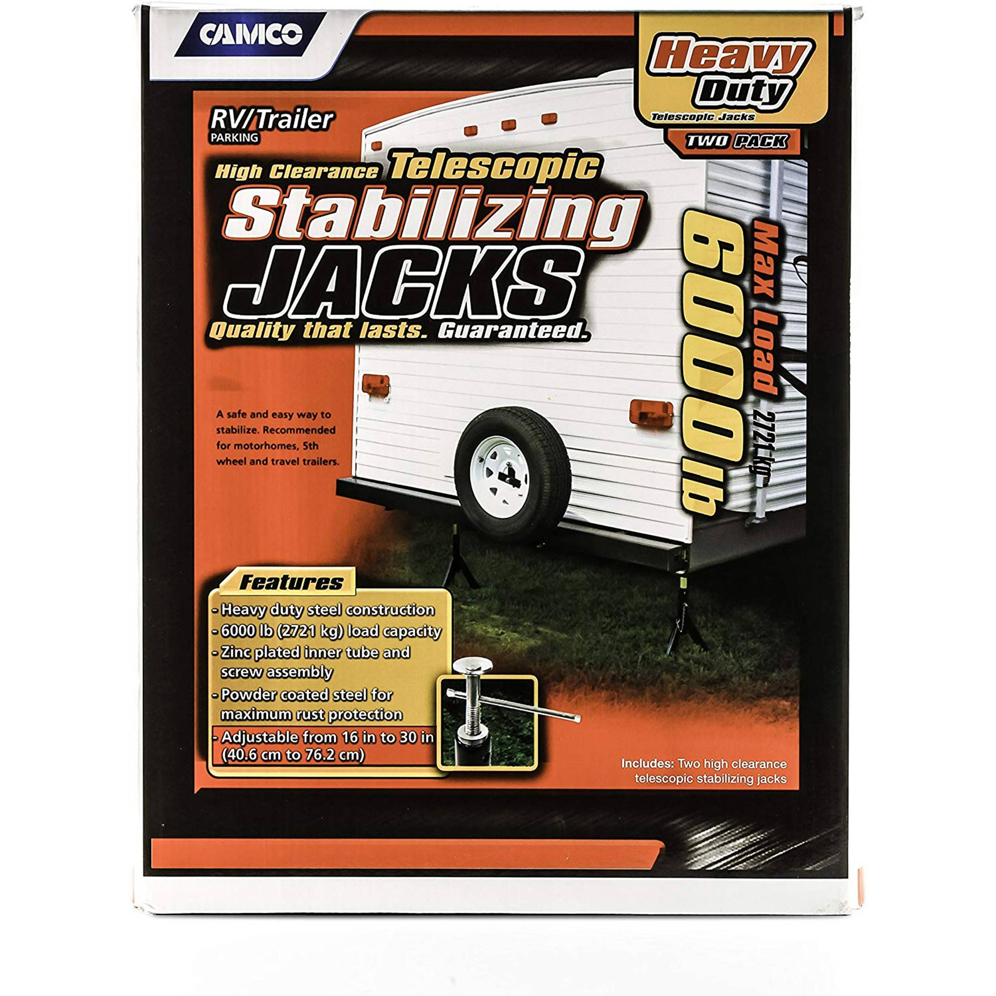 EAZ LIFT Adjustable Telescopic RV Jack, 16" to 30", 6,000 lb Capacity (2 Pack) - VMInnovations