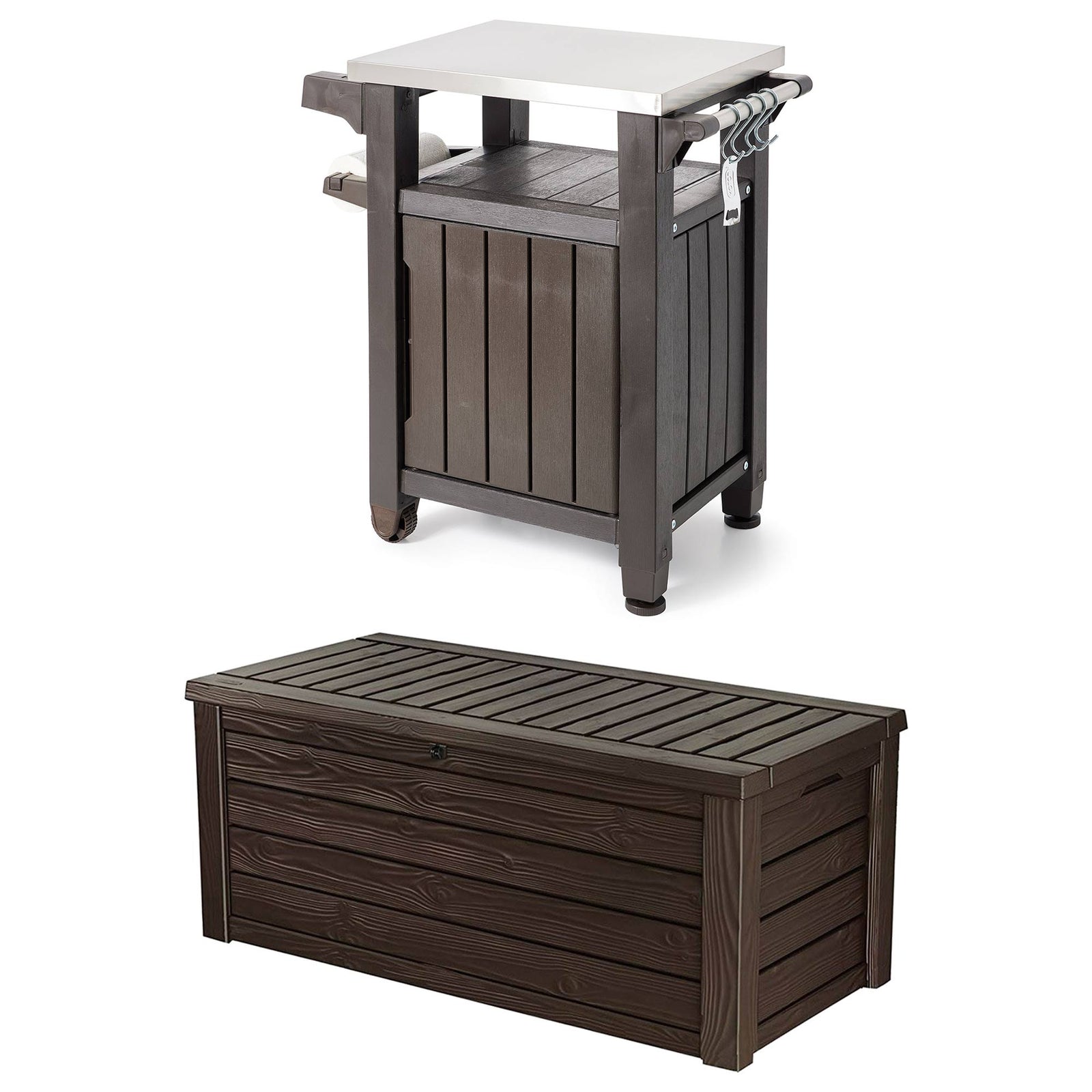 Keter Unity 40 Gal Grilling Bar Cart with Westwood 150 Gal Storage Deck Box - VMInnovations