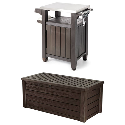 Keter Unity 40 Gal Grilling Bar Cart with Westwood 150 Gal Storage Deck Box - VMInnovations