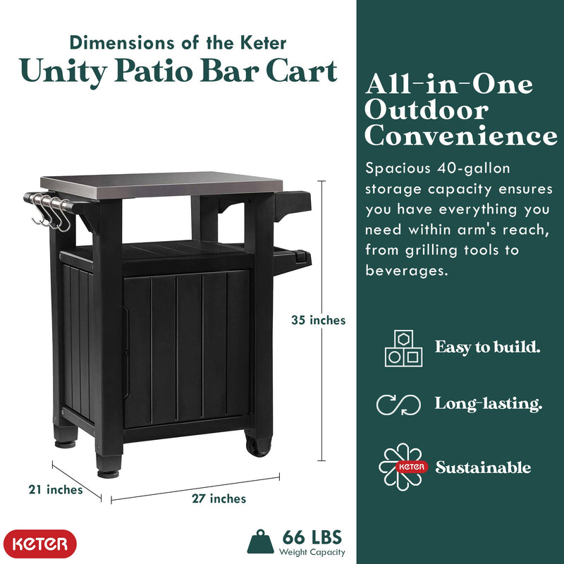 Keter Unity 40 Gal Grilling Bar Cart with Westwood 150 Gal Storage Deck Box