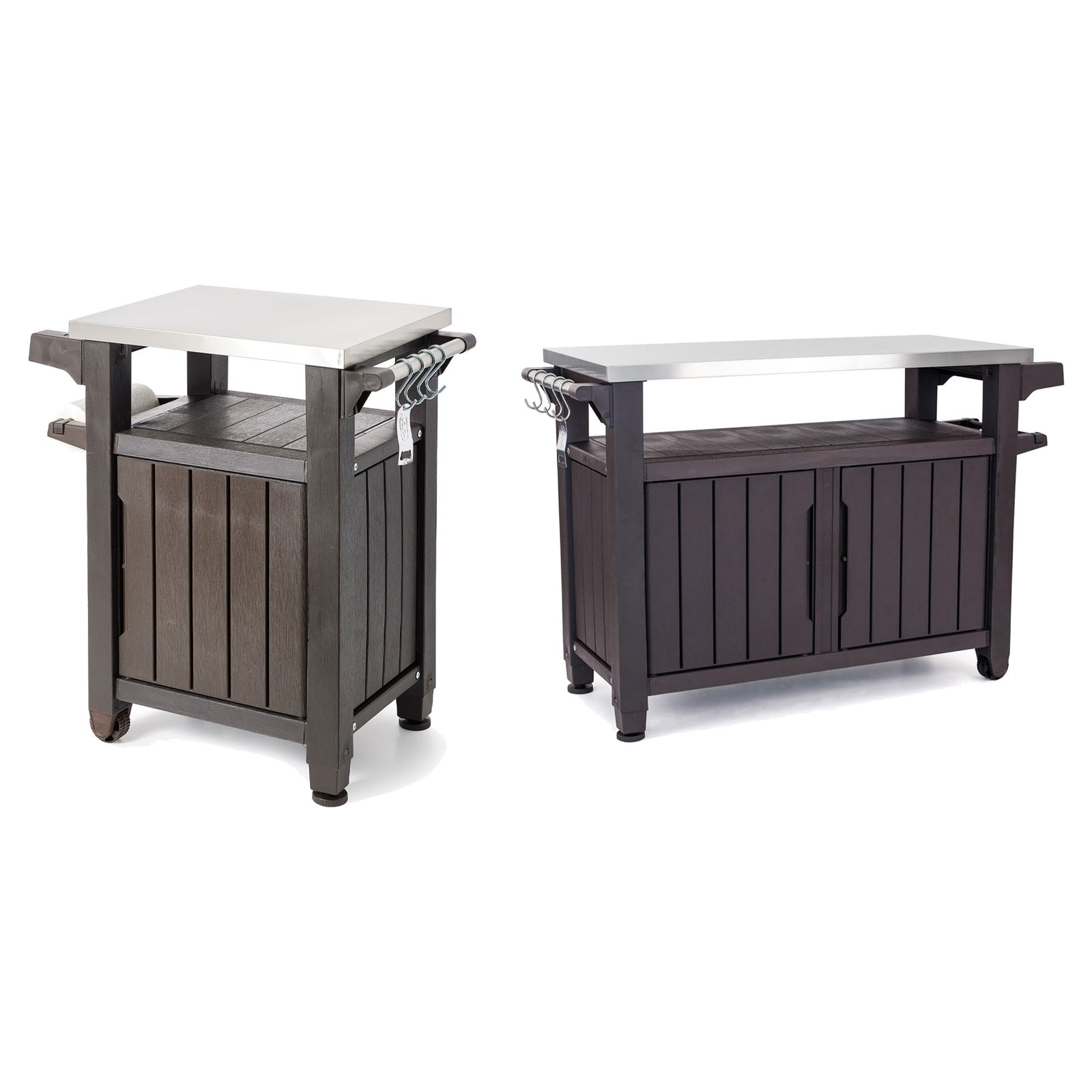 Keter Unity 40 Gallon and Unity XL Rolling Bar Cart with Storage Cabinet, Brown - VMInnovations
