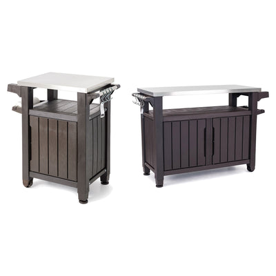 Keter Unity 40 Gallon and Unity XL Rolling Bar Cart with Storage Cabinet, Brown - VMInnovations