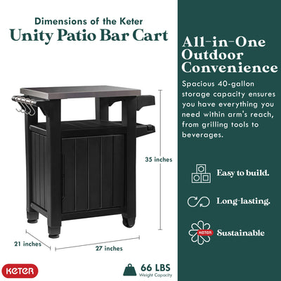 Keter Unity 40 Gal Grilling Bar Cart with Brightwood 120 Gal Storage Deck Box