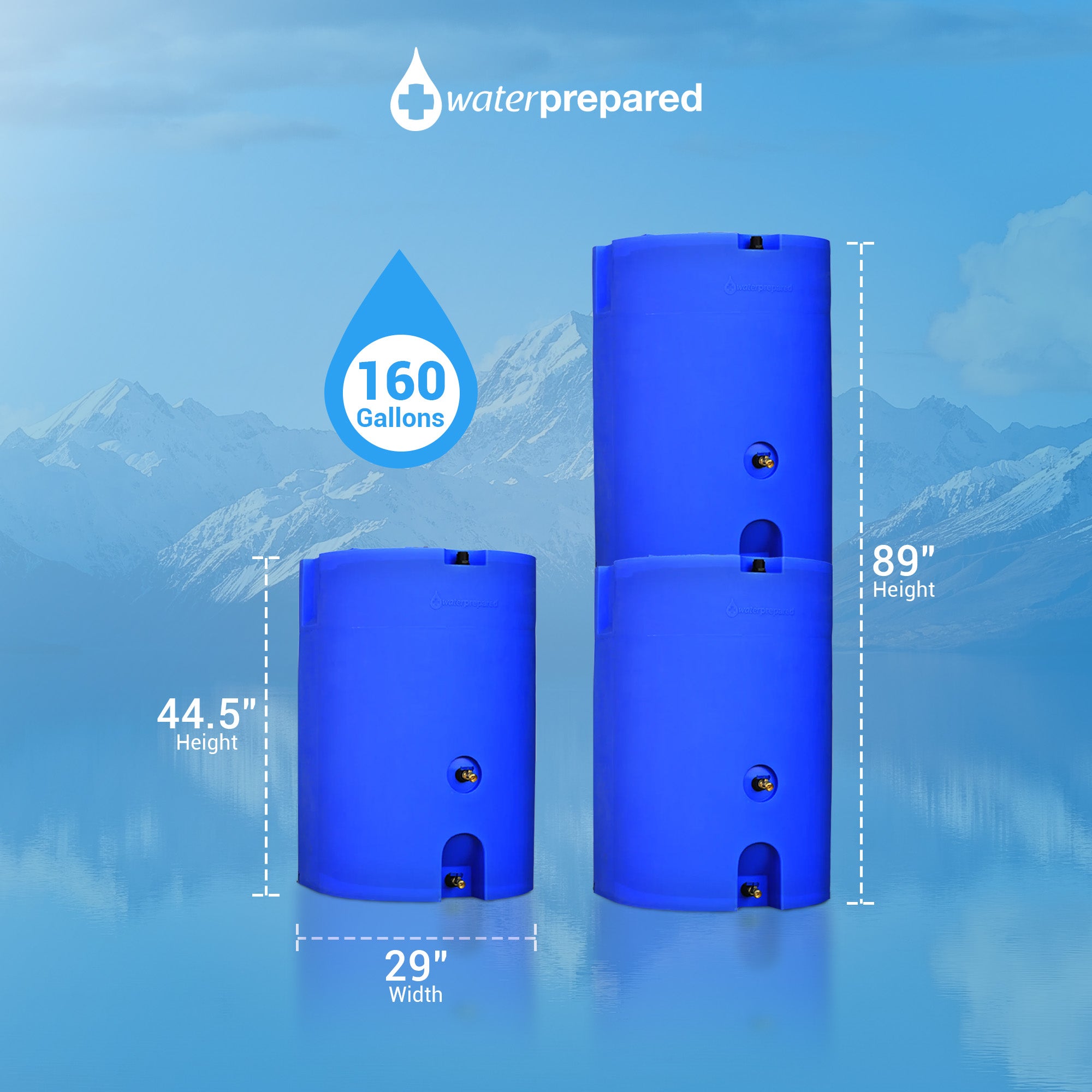 WaterPrepared 160 Gal Stackable Design Utility Water Tank w/ Large Cap, (4 Pack)