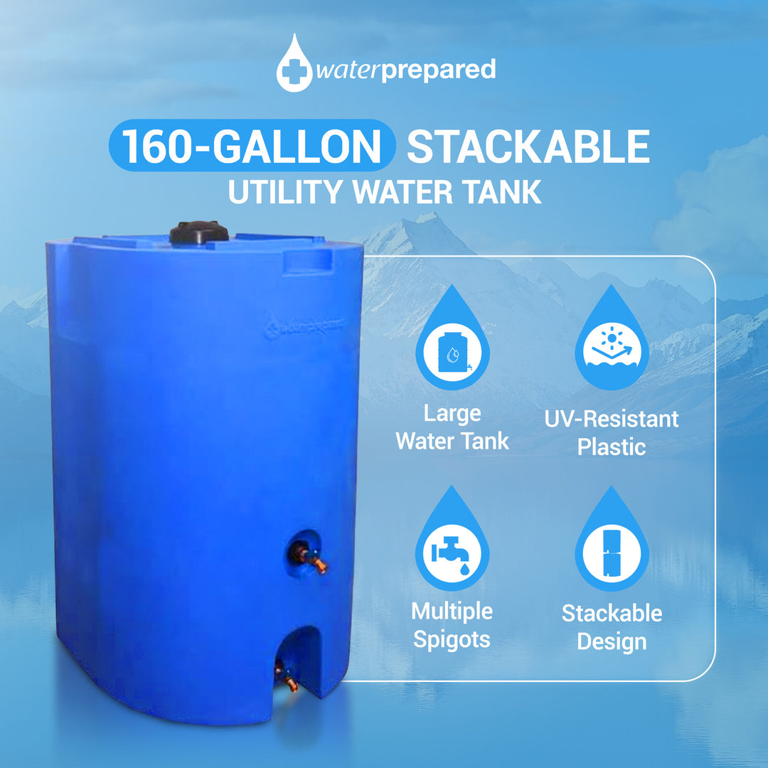 WaterPrepared 160 Gal Stackable Utility Water Tank w/Large Cap, Blue (Open Box) - VMInnovations