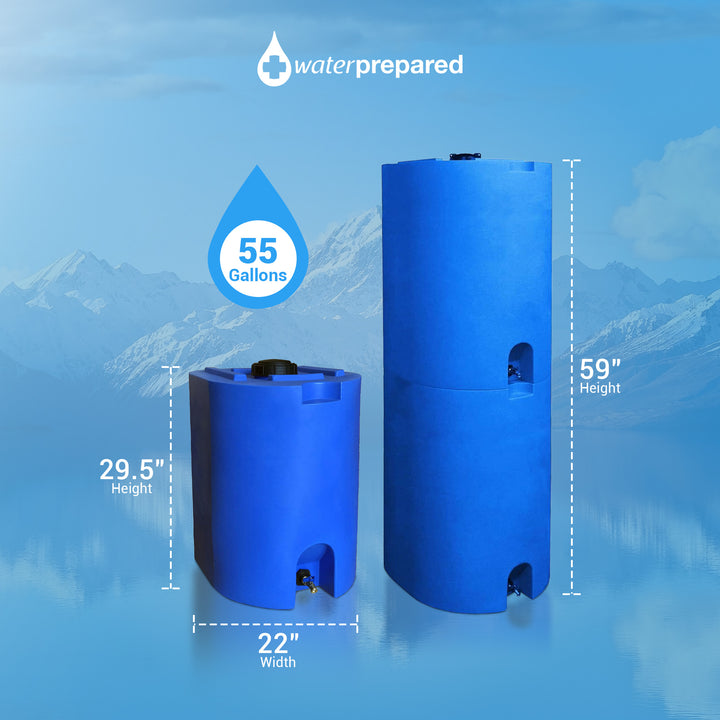 WaterPrepared 55 Gal Stackable Design Utility Water Tank with Large Cap (2 Pack)