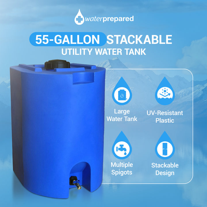 WaterPrepared 55 Gal Stackable Design Utility Water Tank with Large Cap (2 Pack)