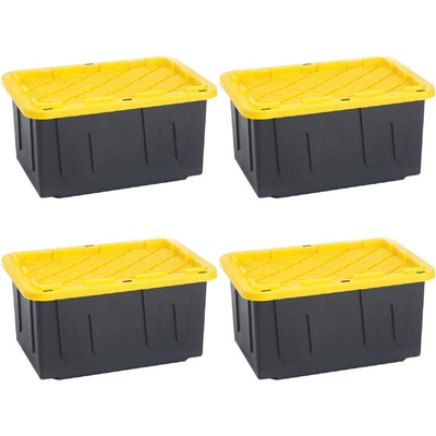 Homz Durabilt 27 Gallon Stackable Home Storage Container Lidded Tote Bin, 4 Pack