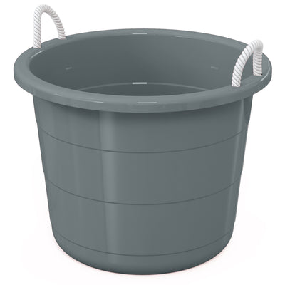 Life Story 17 Gallon Round Open Storage Bucket with Rope Handles, Gray, 8 Pack