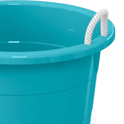 Life Story 17 Gallon Round Open Storage Bucket with Rope Handles, Teal, 8 Pack