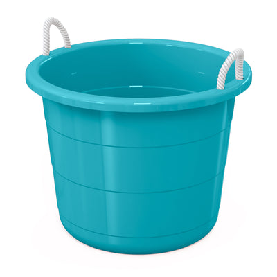 Life Story 17 Gallon Round Open Storage Bucket with Rope Handles, Teal, 8 Pack