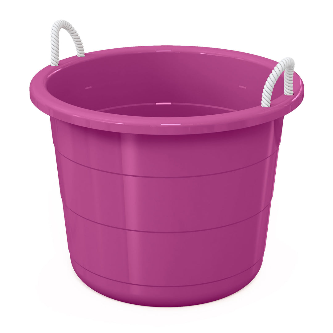 Life Story 17 Gallon Round Open Storage Bucket with Rope Handles, Purple, 8 Pack