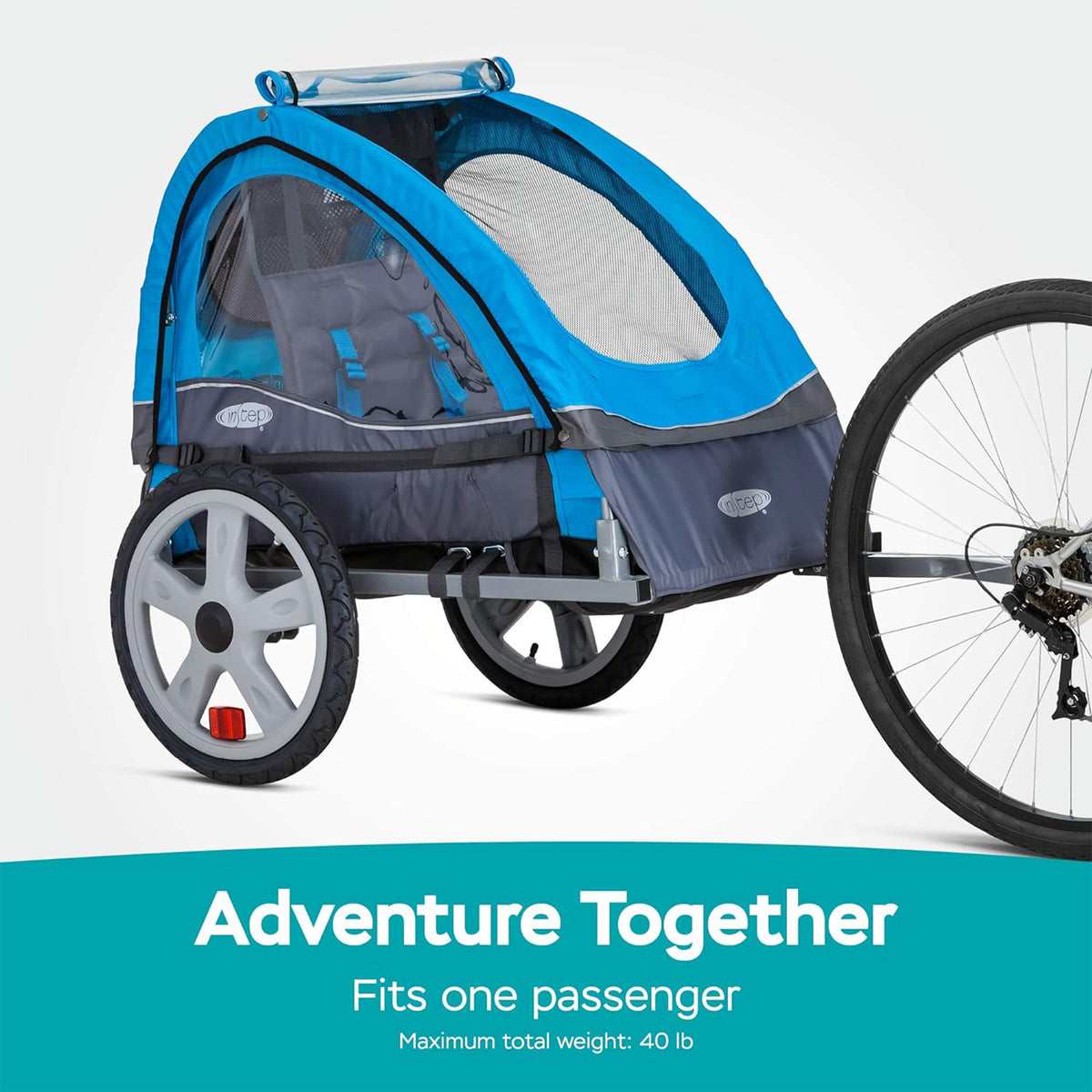 InStep Sync Single Seat Bike Trailer, Max Weight 40 lbs., 5-Point Harness, Blue - VMInnovations
