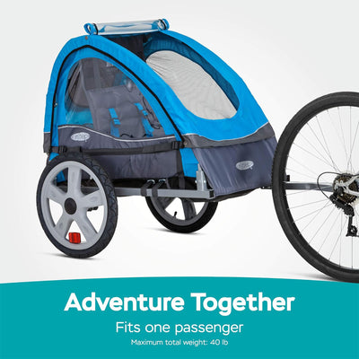 InStep Sync Single Seat Bike Trailer, Max Weight 40 lbs., 5-Point Harness, Blue - VMInnovations
