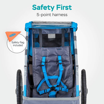 InStep Sync Single Seat Bike Trailer, Max Weight 40 lbs., 5-Point Harness, Blue - VMInnovations