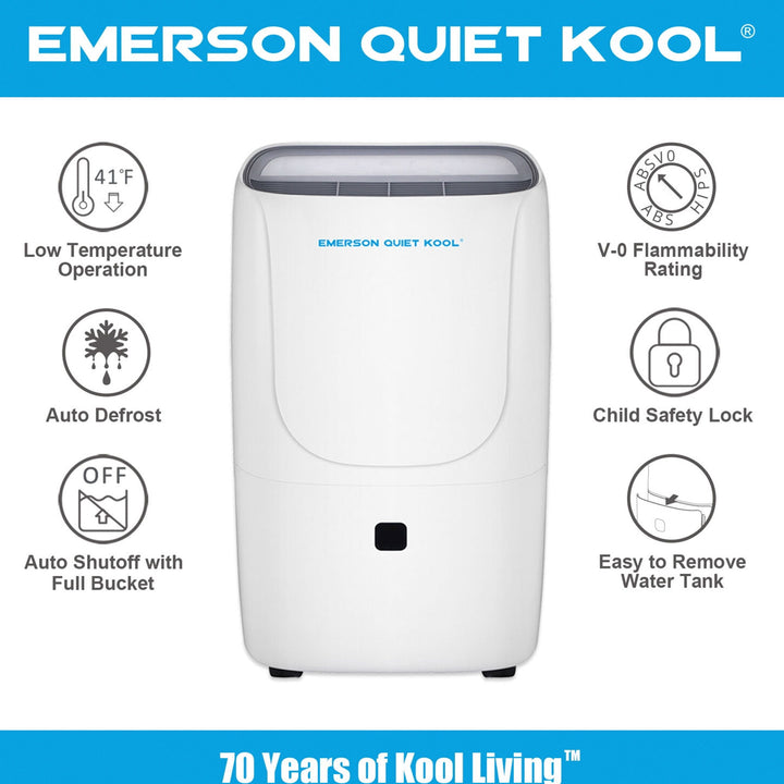 Emerson Quiet Kool 40 Pint Digital Dehumidifier w/3 Fan Speeds, White (Open Box) - VMInnovations
